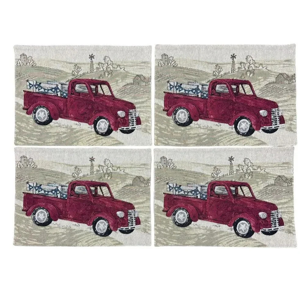 Set Of 4 Celebrate Americana Vintage Red Truck Tapestry Placemat USA 4thof July‎